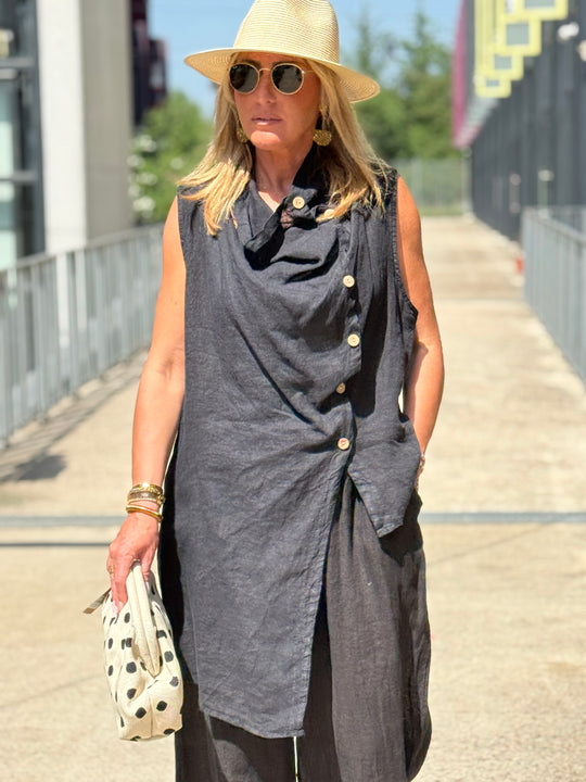 Blouse asymétrique col drapé boutonné 1063
