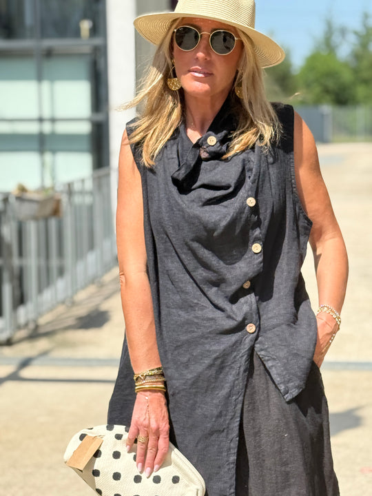 Blouse asymétrique col drapé boutonné 1063