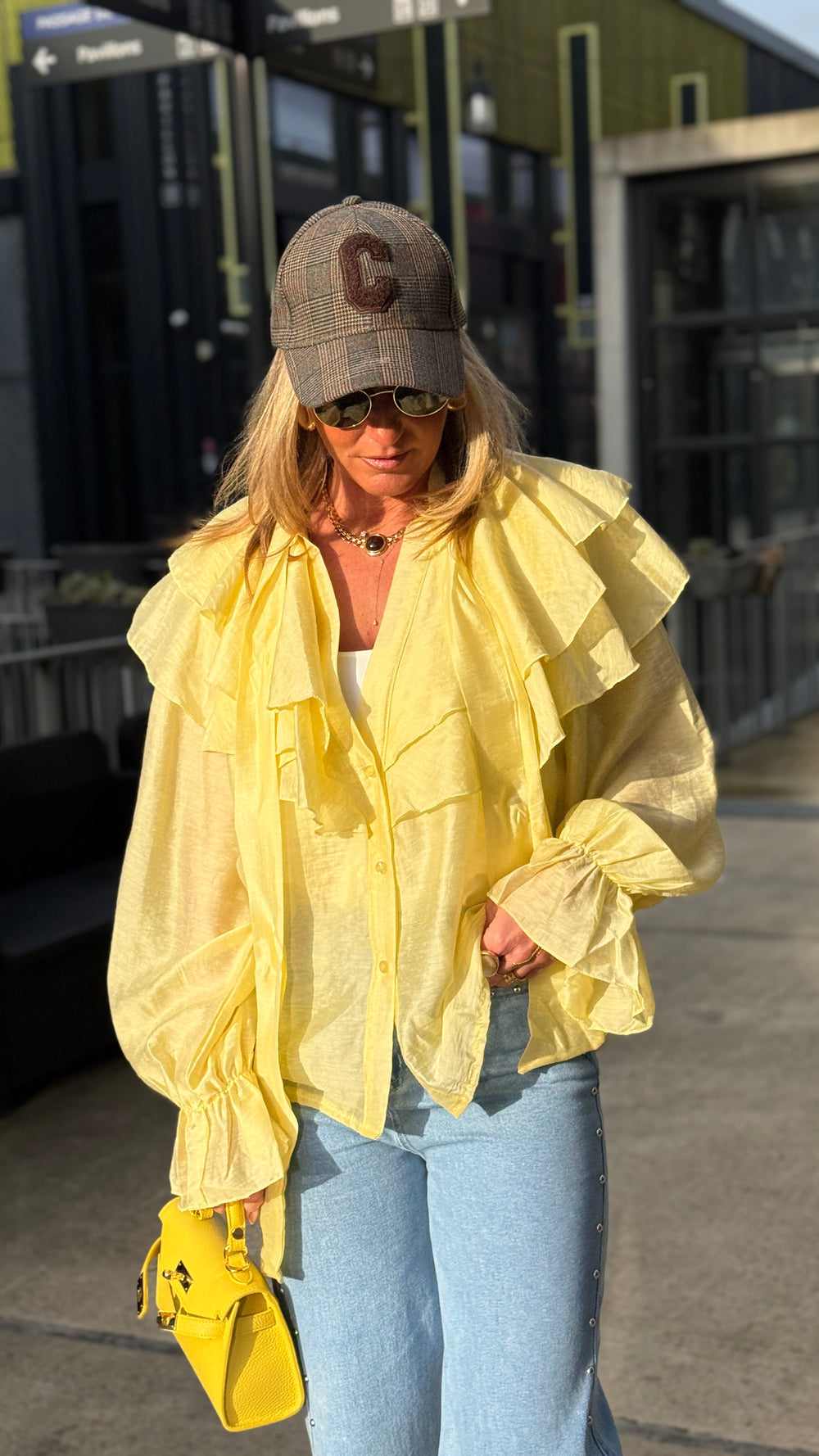 Blouse volant jaune H4290-Q8