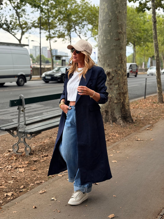 Manteau blazer long cintré 7054 Bleu marine