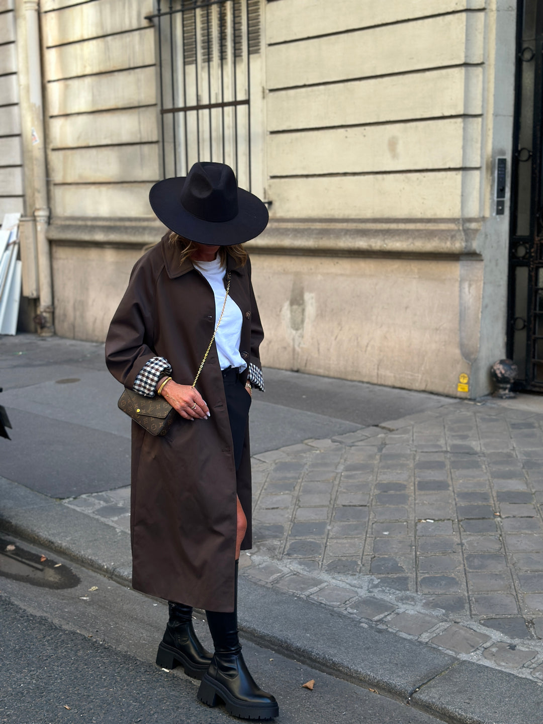Trench Choco manche rever carreaux 6501