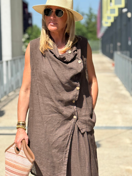 Blouse asymétrique col drapé boutonné 1063