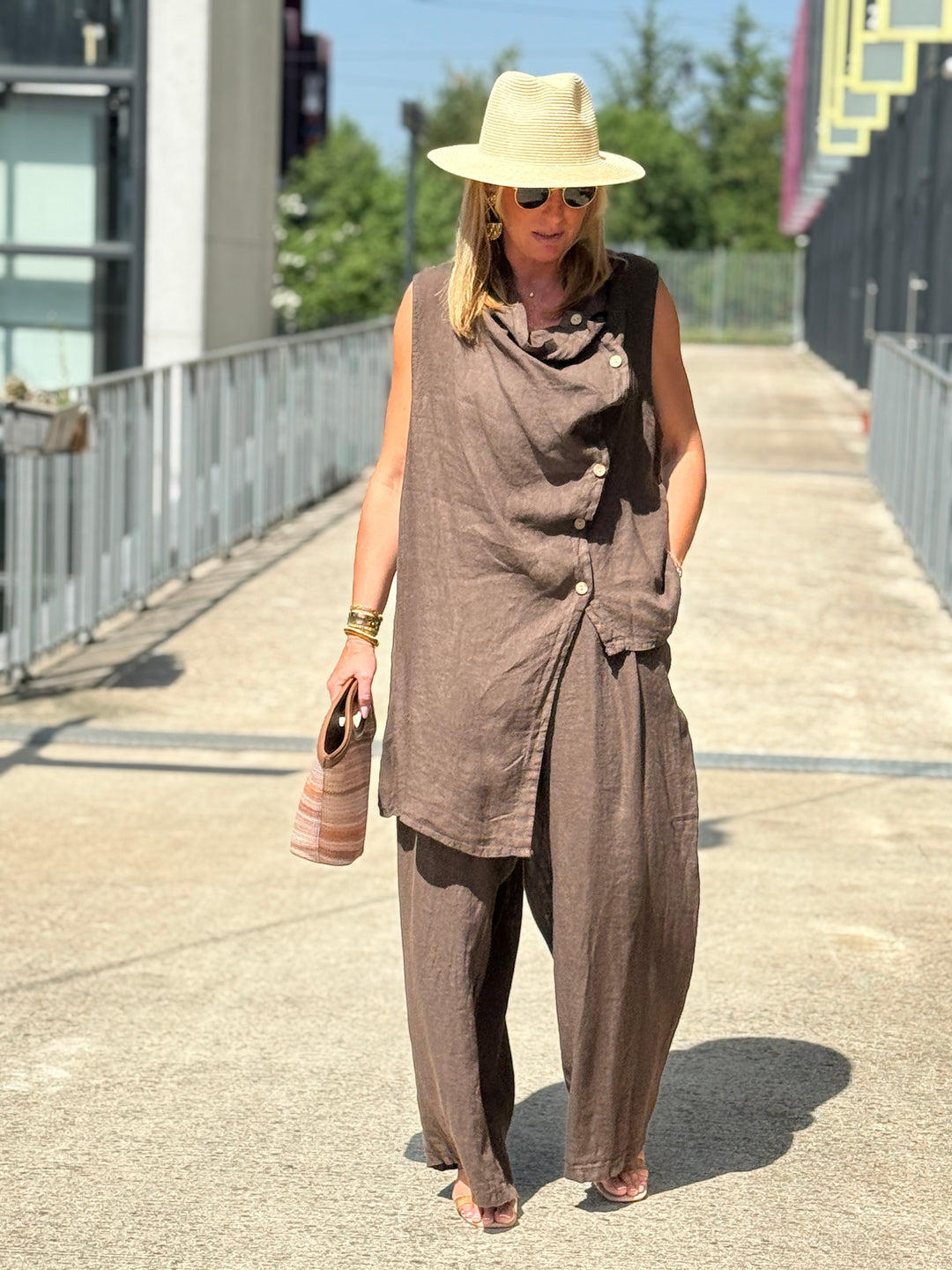 Pantalon lin maxi oversize