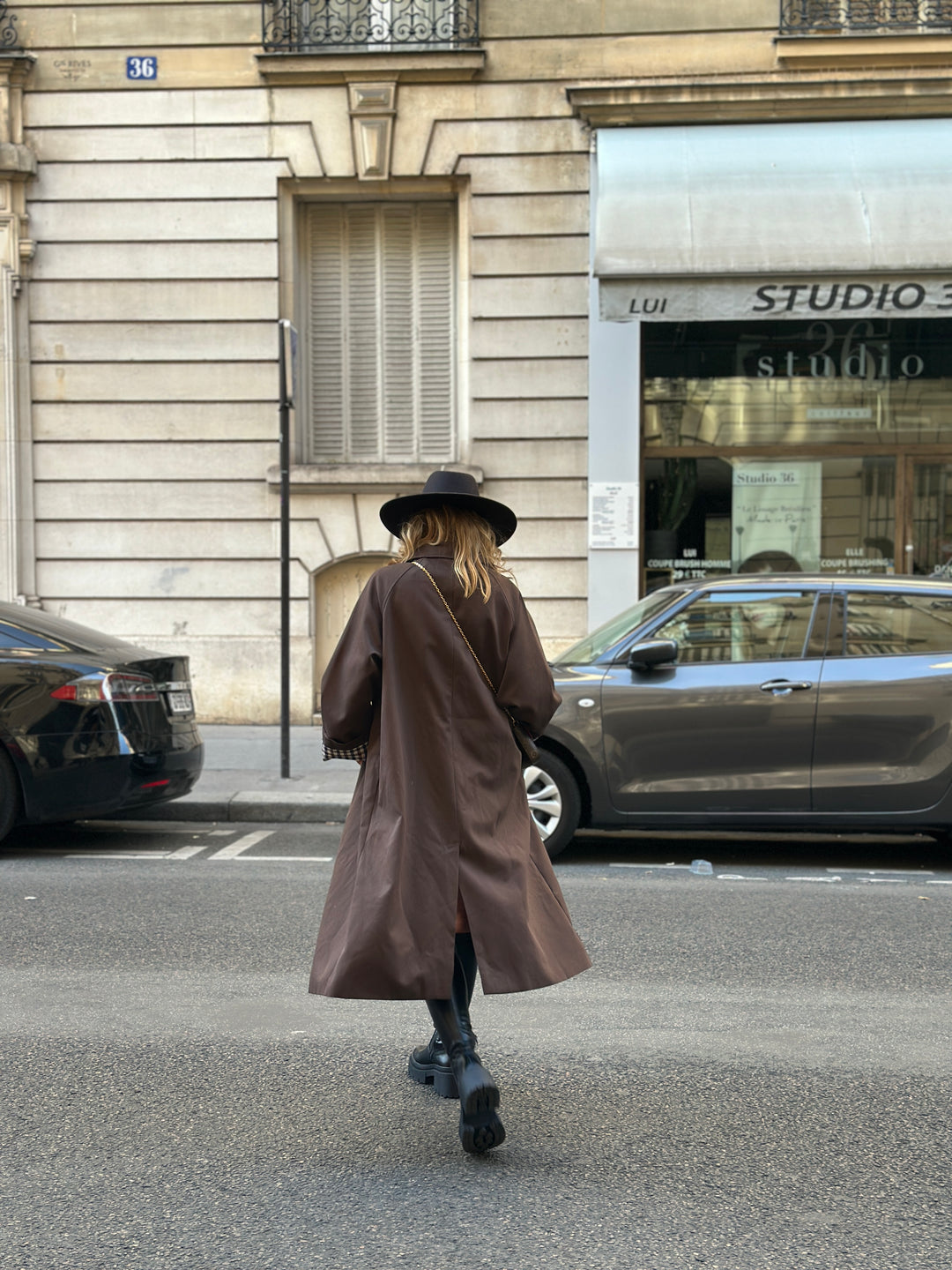 Trench Choco manche rever carreaux 6501