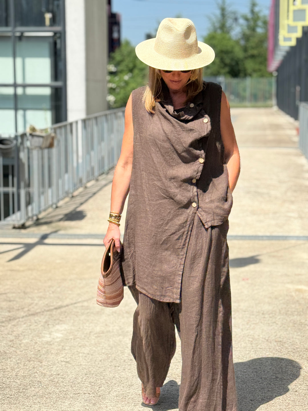 Pantalon lin maxi oversize