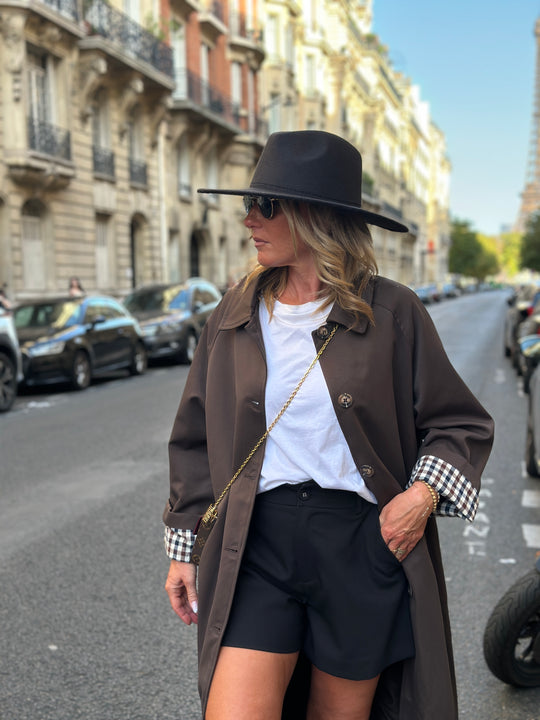 Trench Choco manche rever carreaux 6501