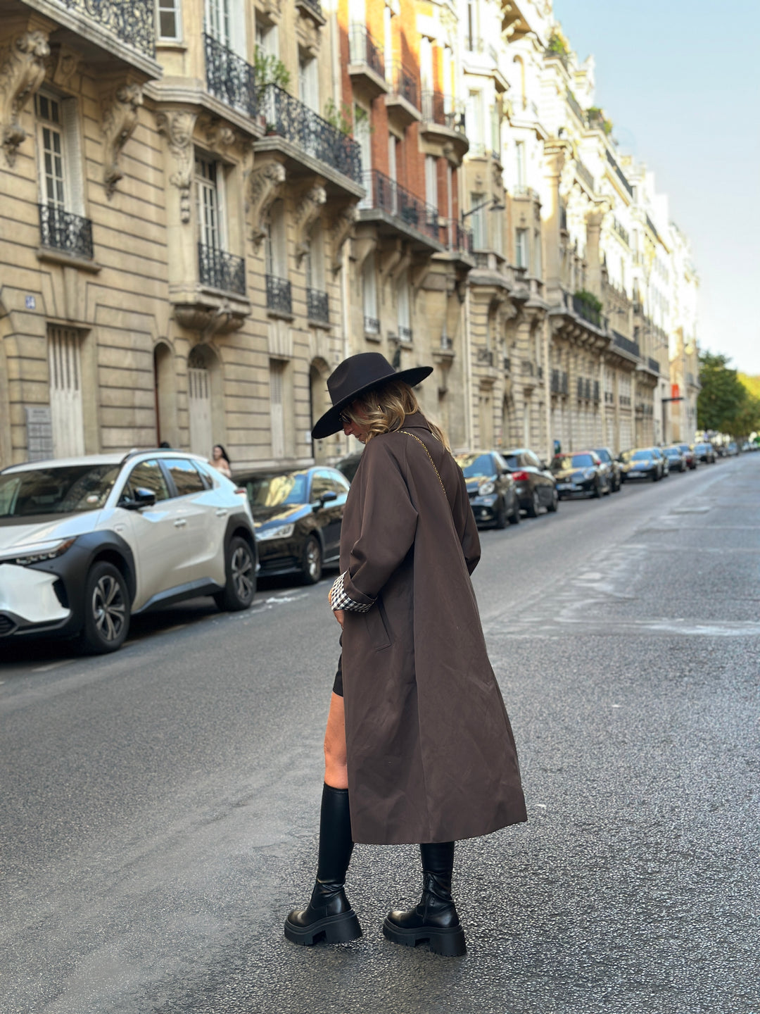 Trench Choco manche rever carreaux 6501