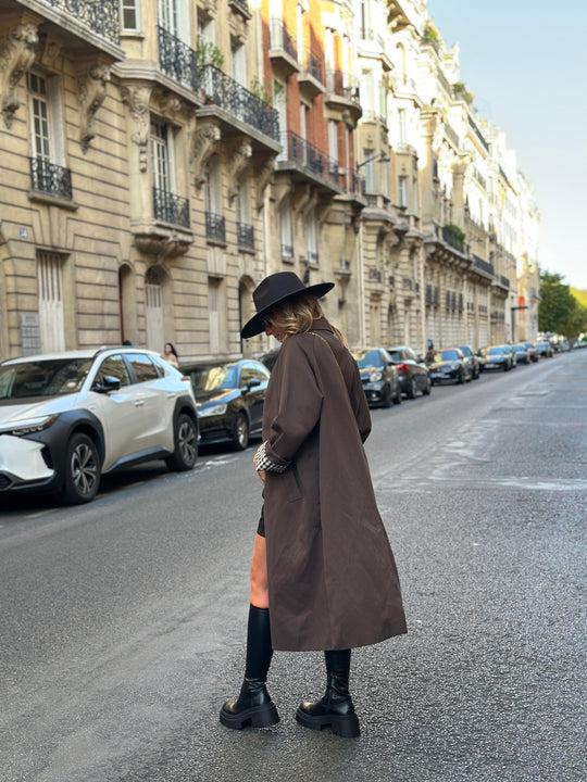 Trench Choco manche rever carreaux 6501