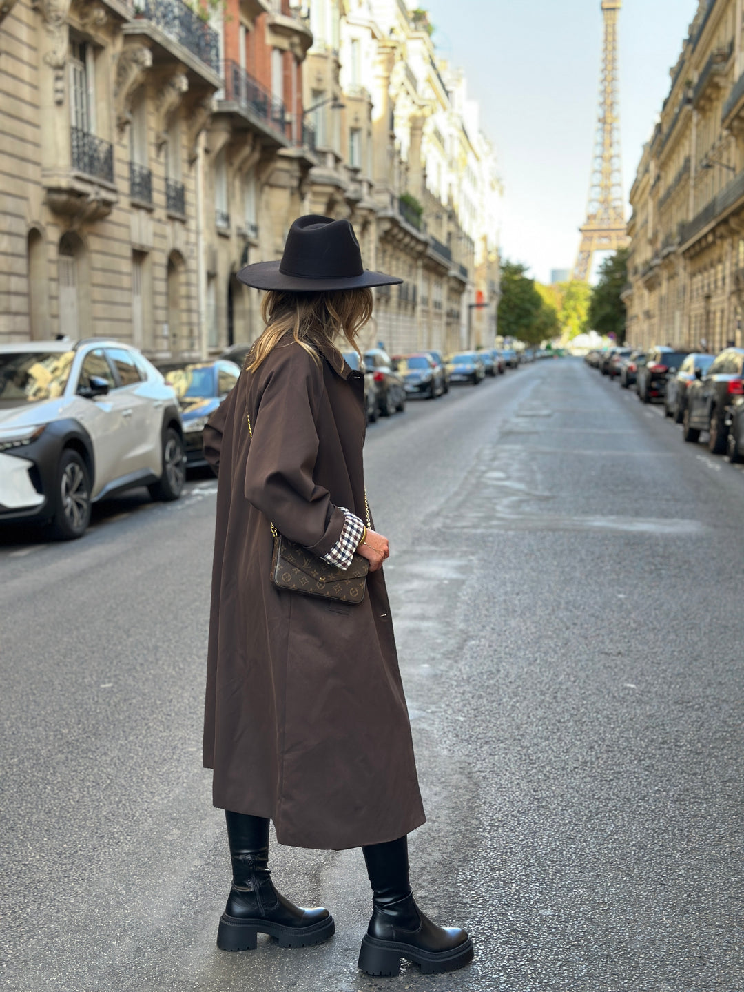 Trench Choco manche rever carreaux 6501