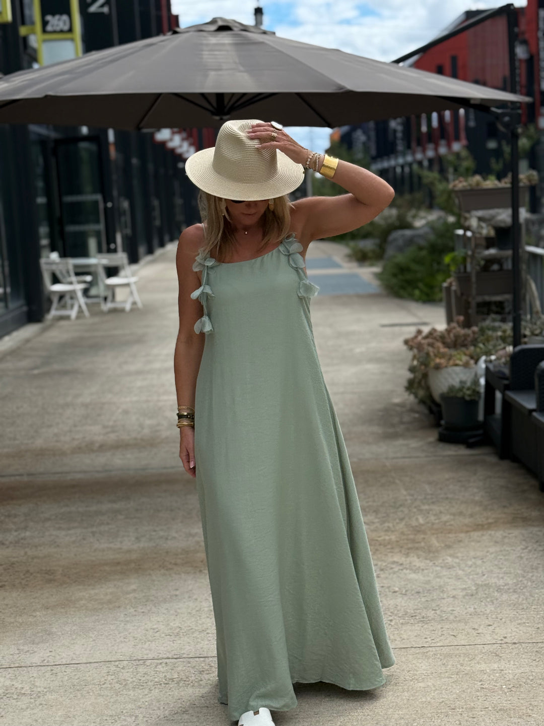 Robe longue Fleurs vert d’eau 13671
