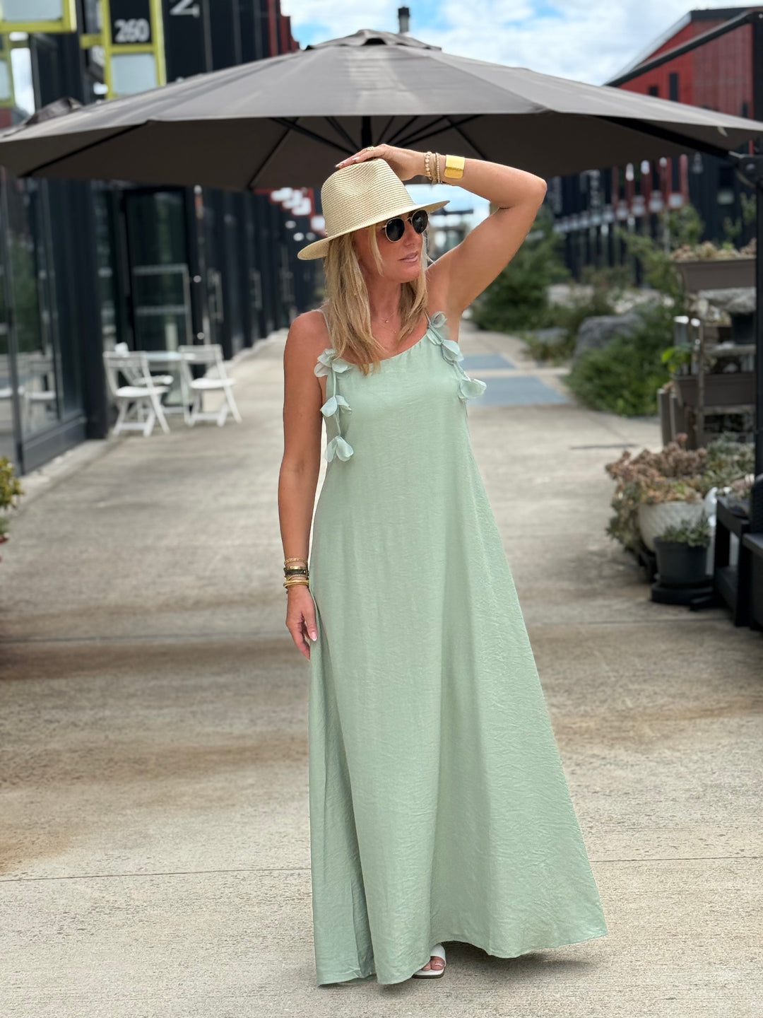 Robe longue Fleurs vert d’eau 13671