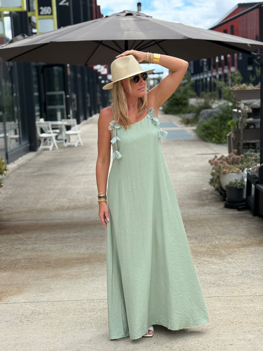 Robe longue Fleurs vert d’eau 13671