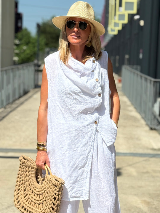 Blouse asymétrique col drapé boutonné 1063