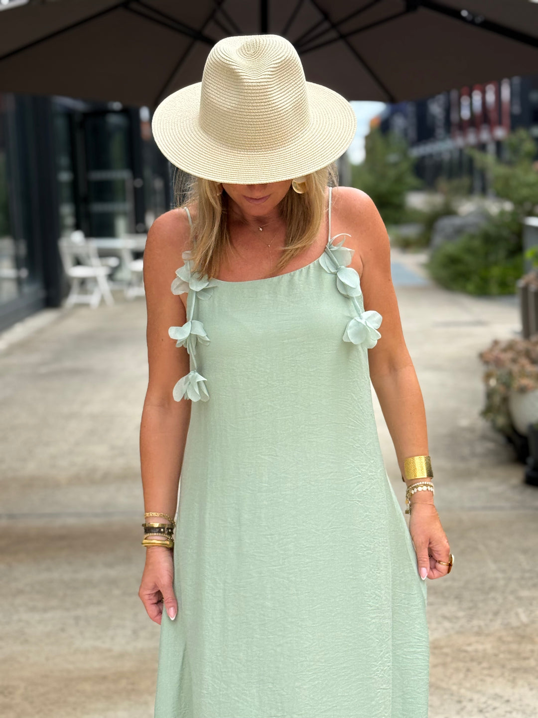 Robe longue Fleurs vert d’eau 13671