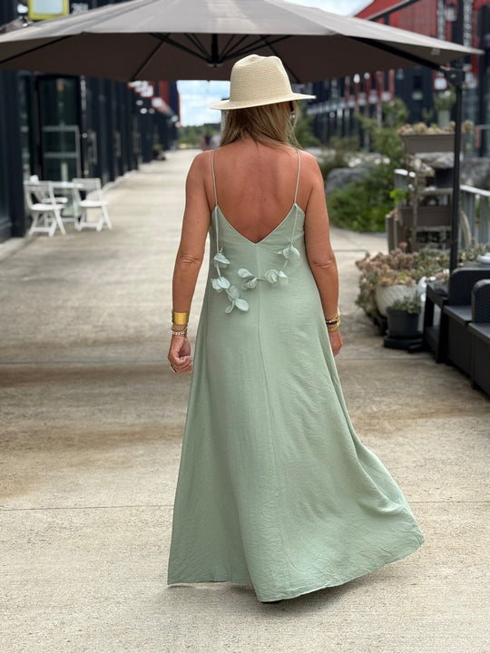 Robe longue Fleurs vert d’eau 13671