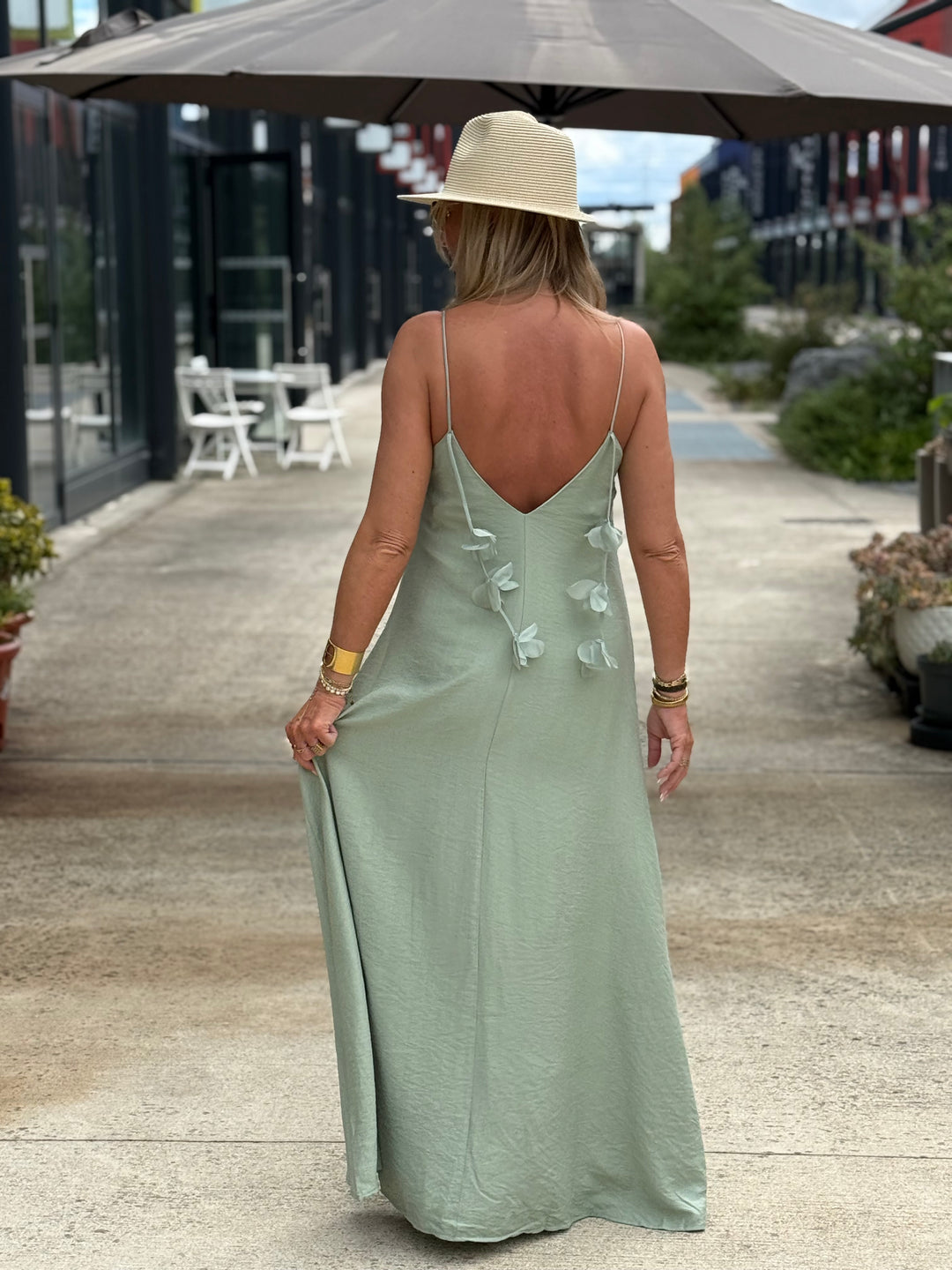 Robe longue Fleurs vert d’eau 13671