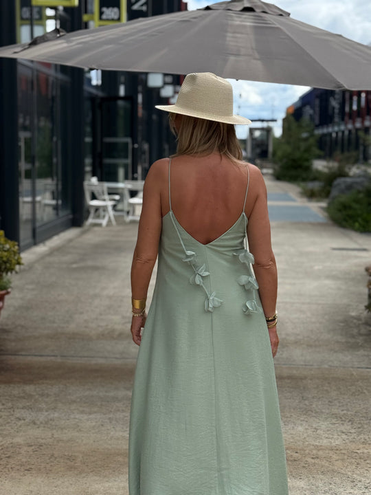 Robe longue Fleurs vert d’eau 13671