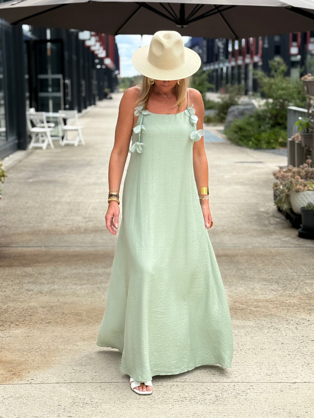 Robe longue Fleurs vert d’eau 13671