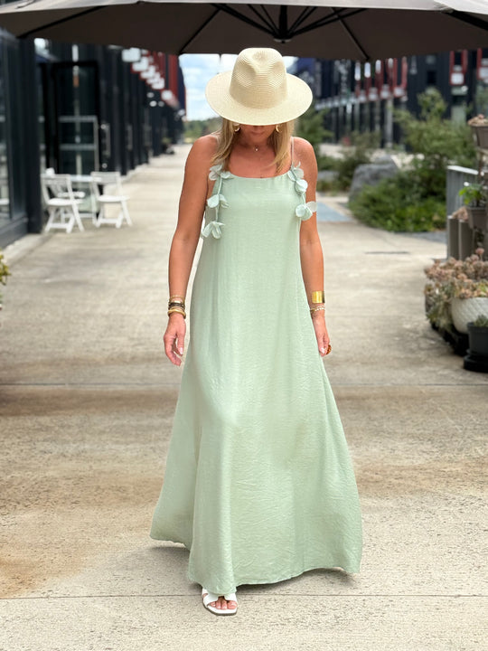 Robe longue Fleurs vert d’eau 13671