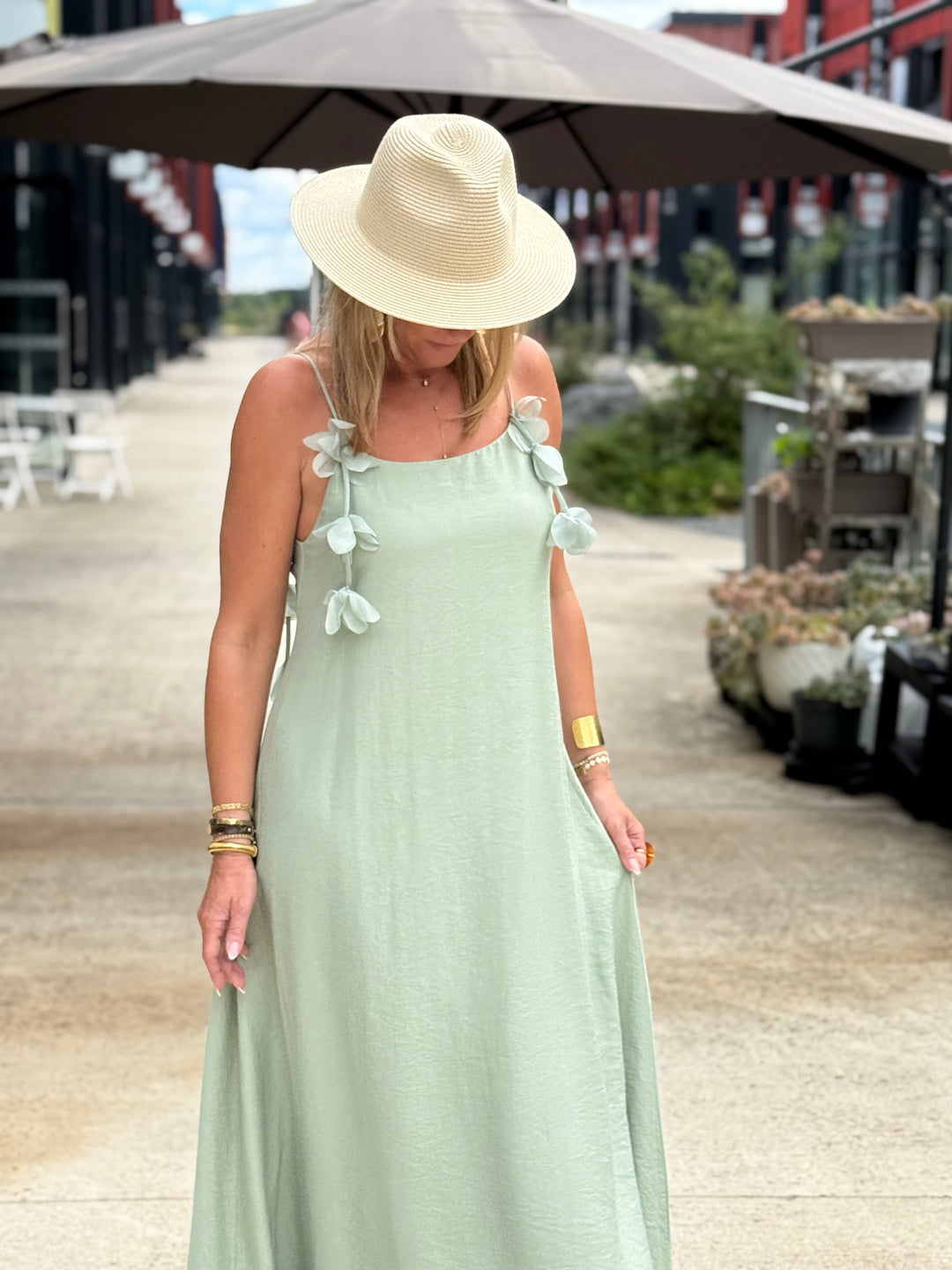 Robe longue Fleurs vert d’eau 13671