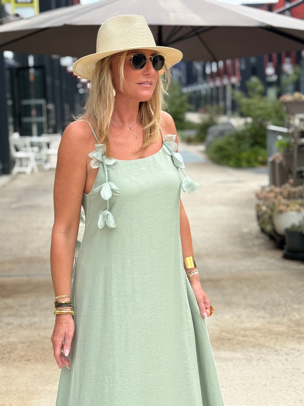 Robe longue Fleurs vert d’eau 13671