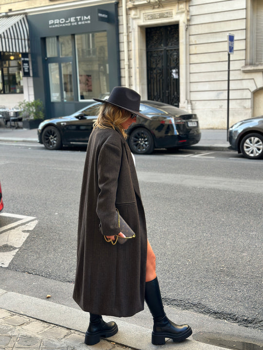 Manteau laine rayure choco 30189