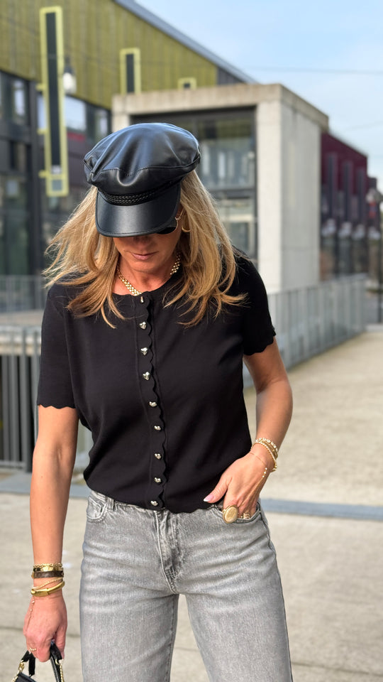 Top maille boutons cœurs