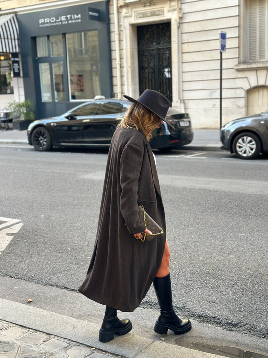 Manteau laine rayure choco 30189