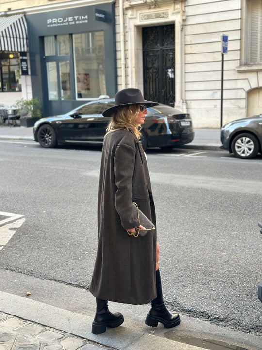 Manteau laine rayure choco 30189