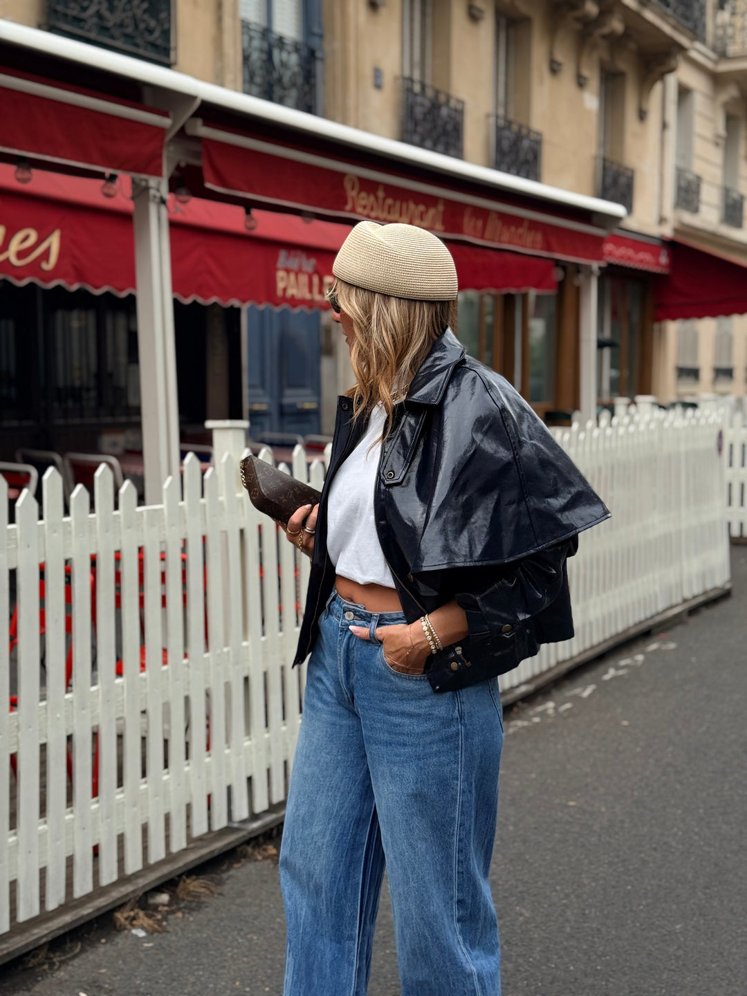 Veste cape similicuir Bleu marine 562