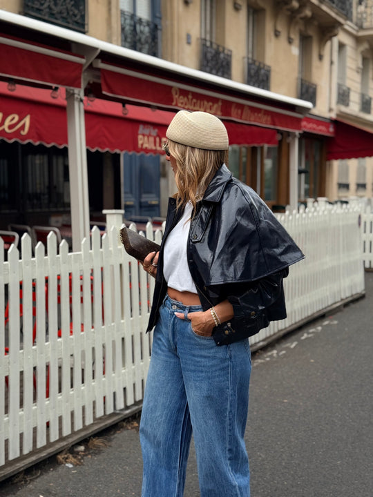 Veste cape similicuir Bleu marine 562