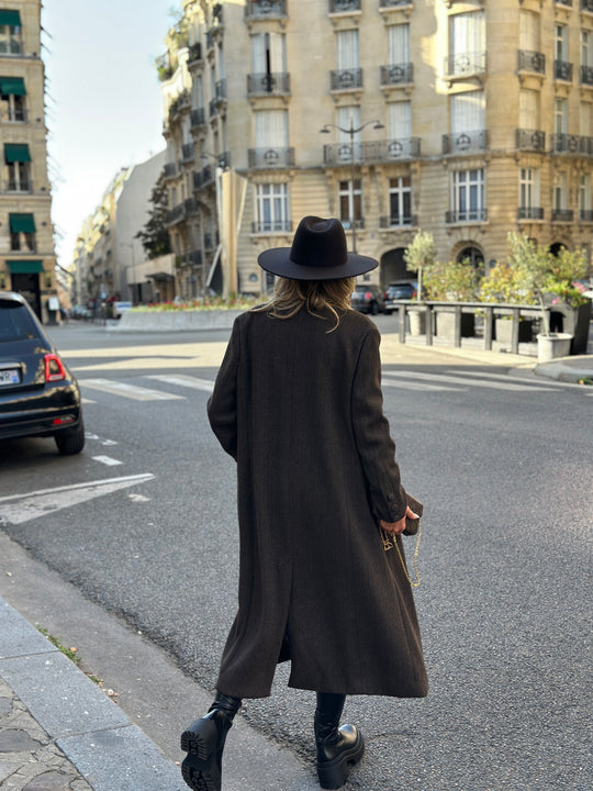 Manteau laine rayure choco 30189