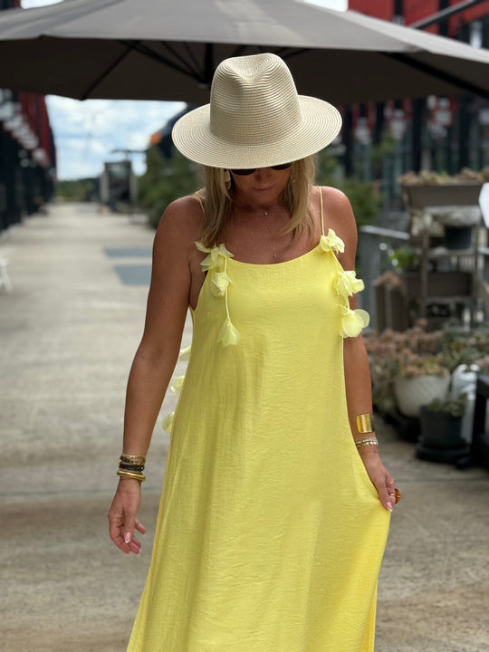 Robe longue Fleurs Jaune 13671