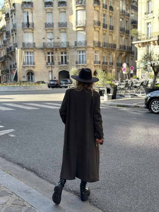 Manteau laine rayure choco 30189