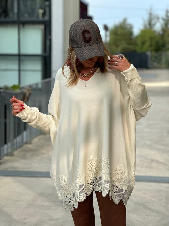 Pull col V dentelle 898