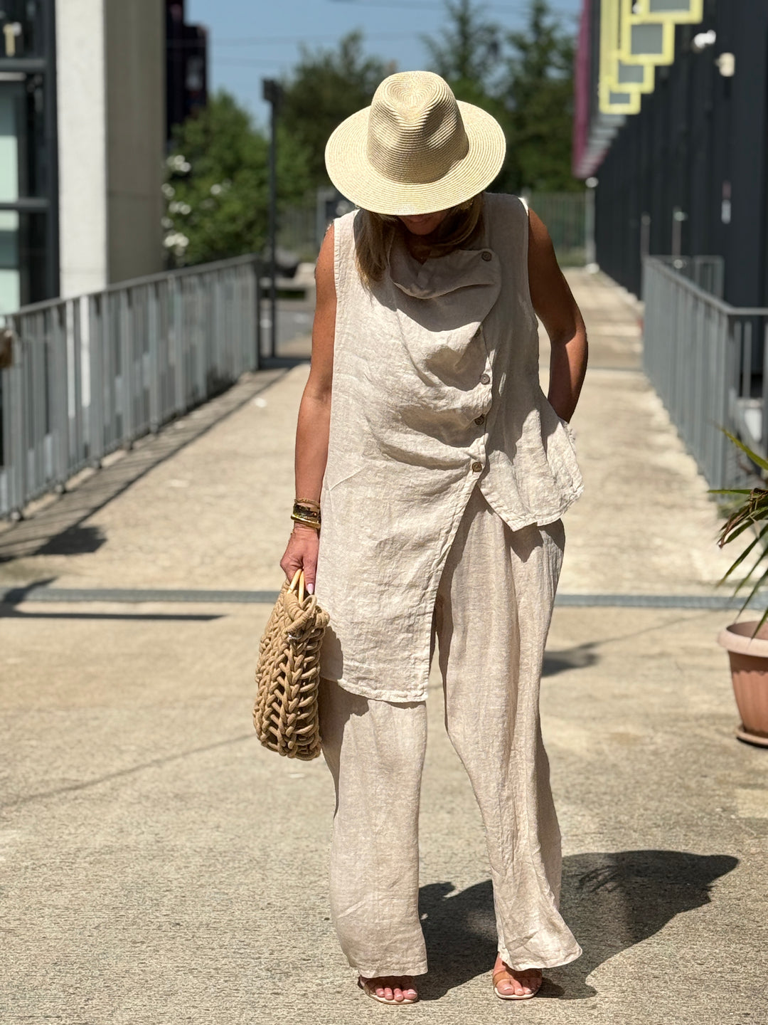 Pantalon lin maxi oversize