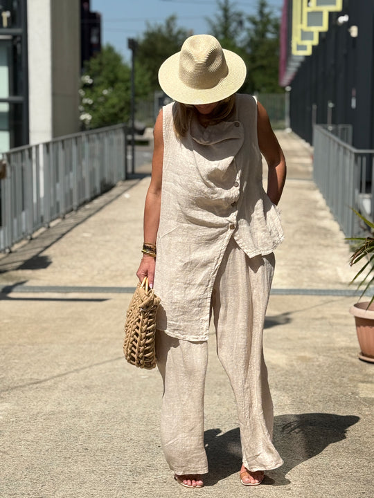Pantalon lin maxi oversize