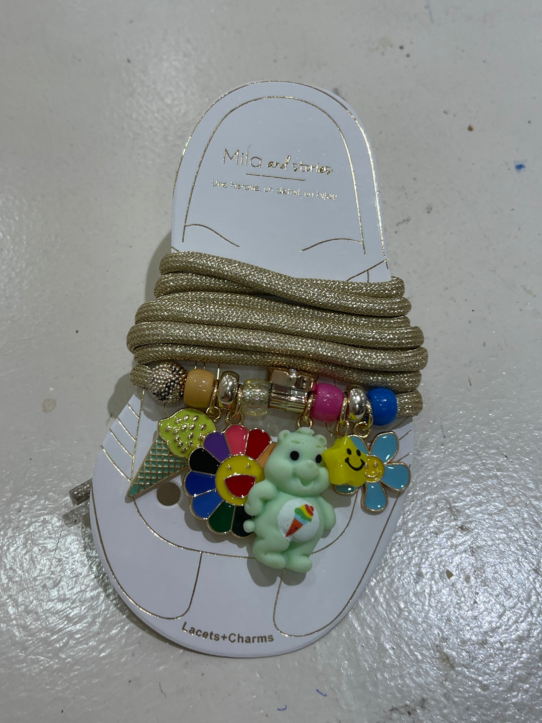 Lacets chaussures or multi vert