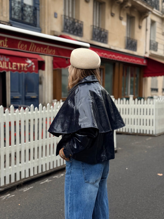 Veste cape similicuir Bleu marine 562