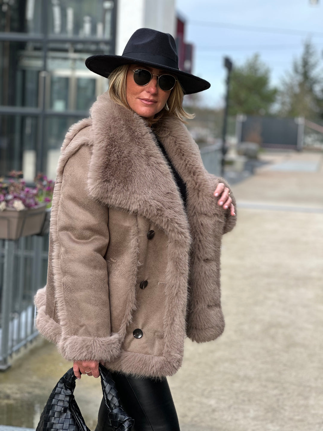 Veste daim fourrure Maya (réversible)Taupe 202213