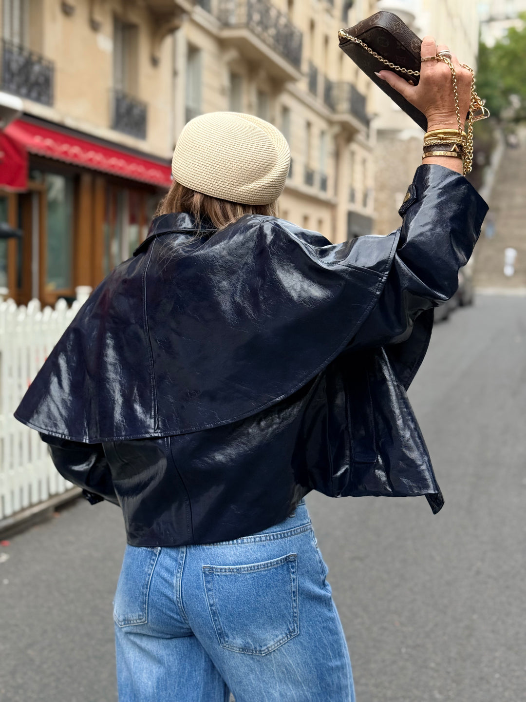 Veste cape similicuir Bleu marine 562