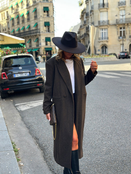 Manteau laine rayure choco 30189