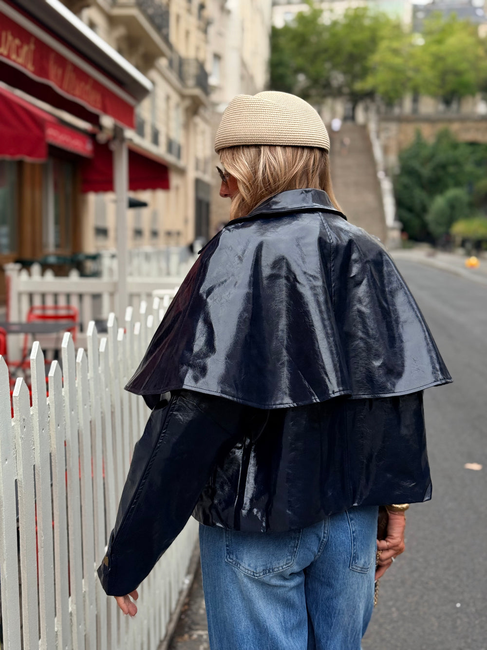 Veste cape similicuir Bleu marine 562