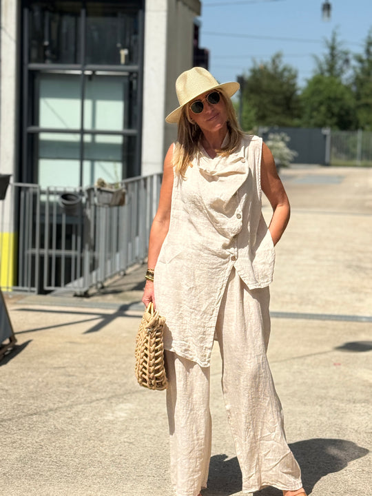 Pantalon lin maxi oversize