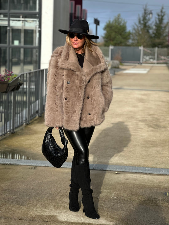 Veste daim fourrure Maya (réversible)Taupe 202213