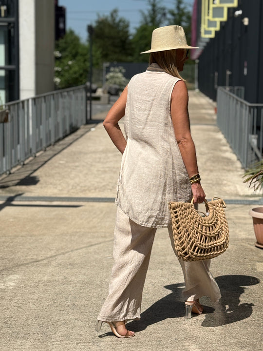Pantalon lin maxi oversize