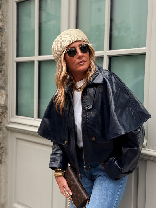 Veste cape similicuir Bleu marine 562