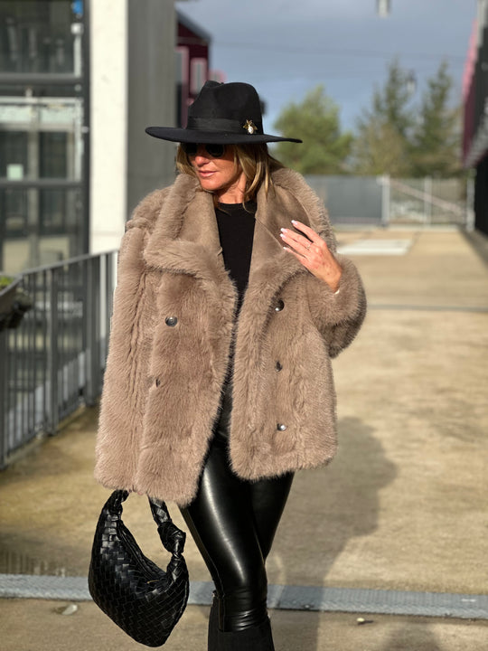 Veste daim fourrure Maya (réversible)Taupe 202213
