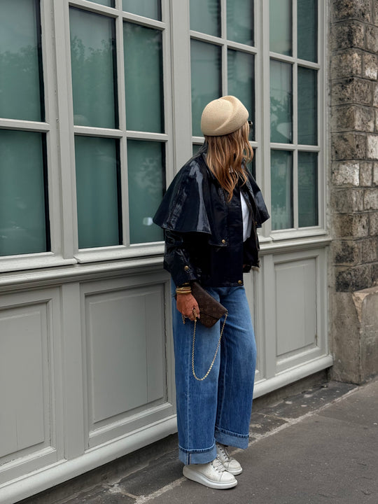 Veste cape similicuir Bleu marine 562