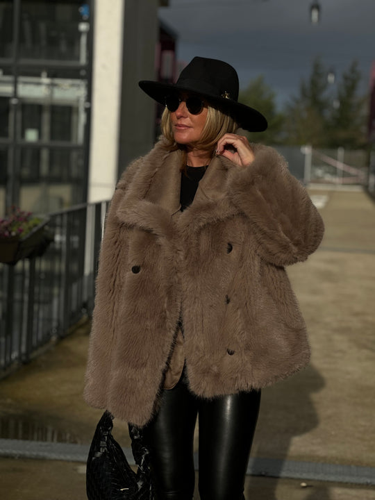 Veste daim fourrure Maya (réversible)Taupe 202213